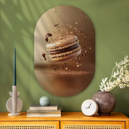 Chocolade - Macarons - Eten - Snoep Wandcirkel Ovaal Glas middel -sfeer2