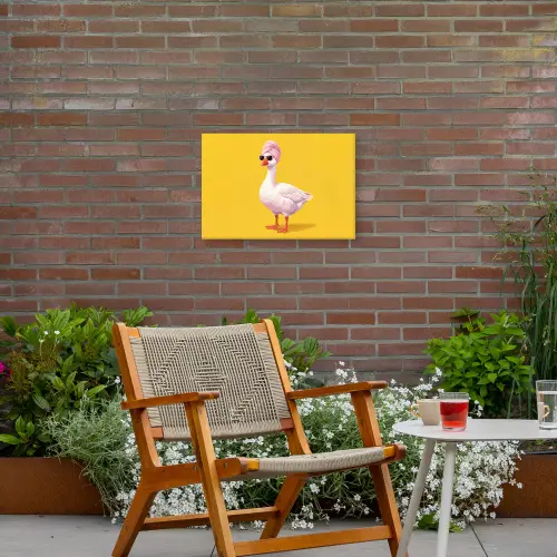 Eend - Zonnebril - Geel Tuinposter op houten frame 2 cm dik klein -sfeer3