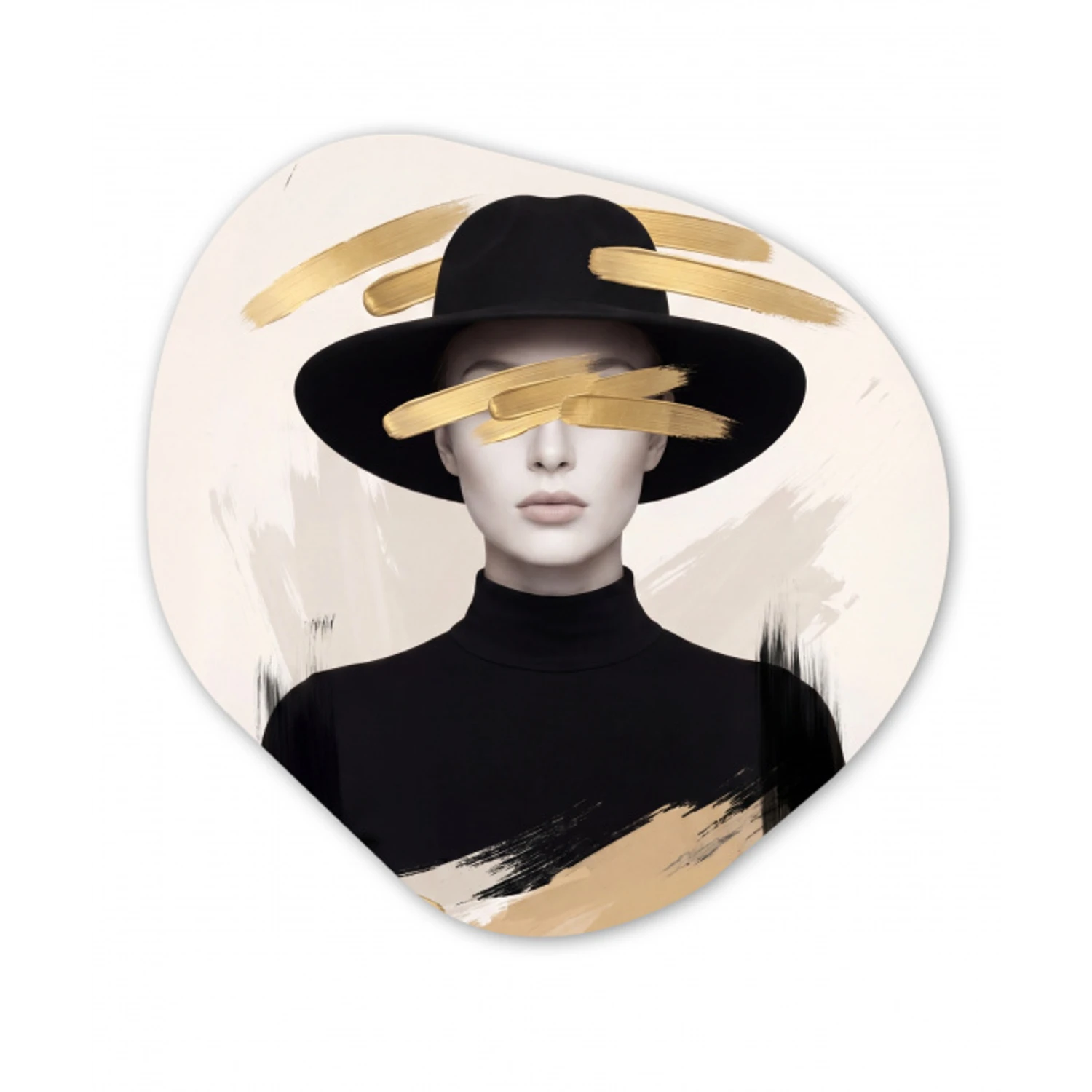 Vrouw - Portret - Modern - Goud - Kunst Wandcirkel Organisch Aluminium middel -3d