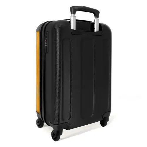 Bruine auto met gele vlammen NBS - Handbagage koffer - Kinderen Unisex middel -achterkant