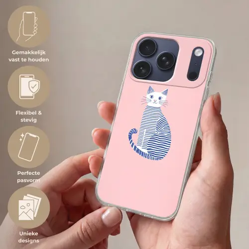 Kat - Illustratie - Minimalistisch - Roze Telefoonhoesje iPhone 17 Pro klein -sfeer3_NL