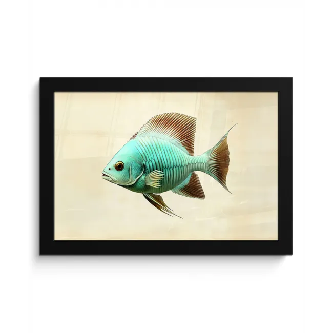 Schubben - Vis - Mint - Minimalistisch fotolijst zwart zonder passe partout klein -3d