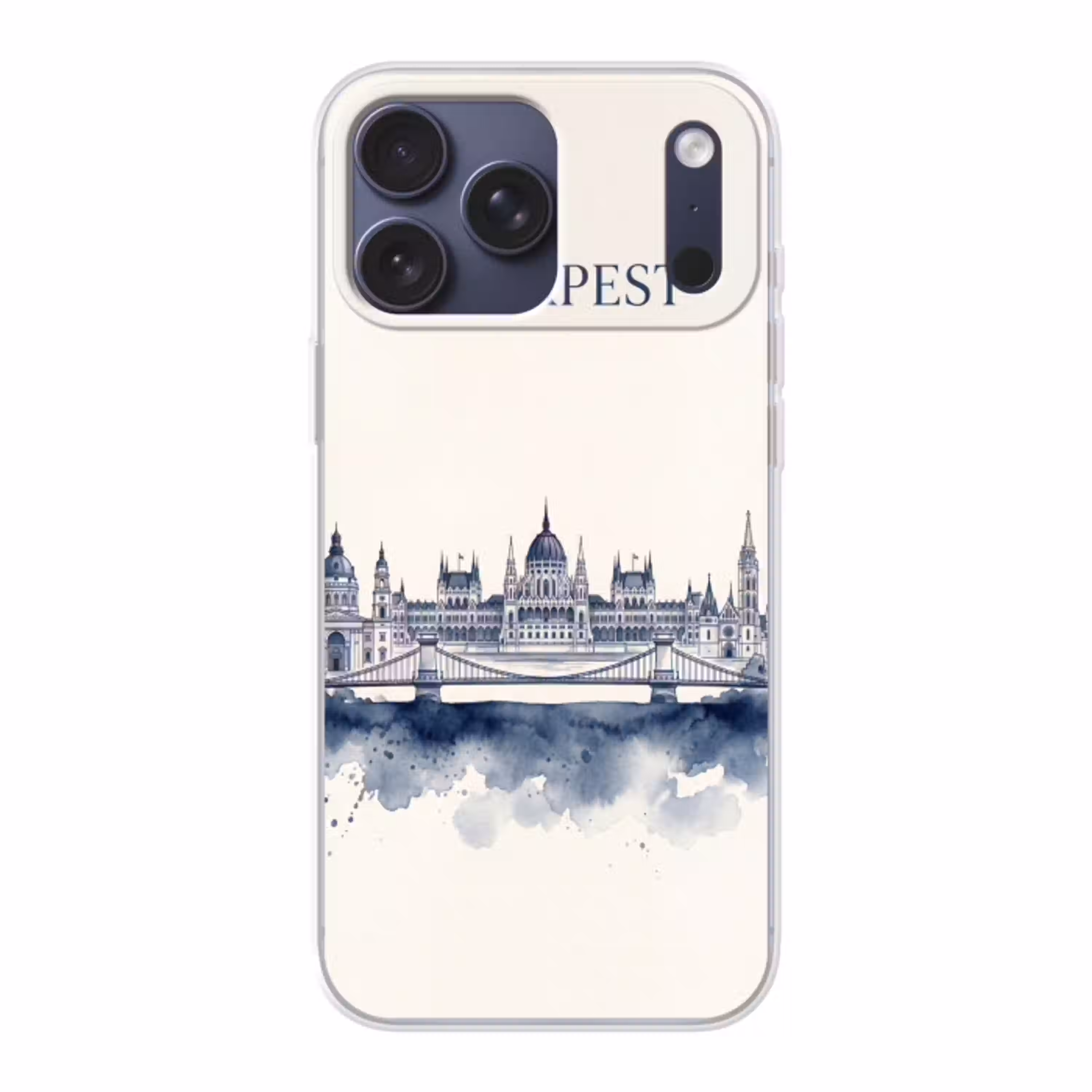 Boedapest - Skyline - Architectuur - Aquarel - Blauw Telefoonhoesje iPhone 17 Pro Max klein -3d