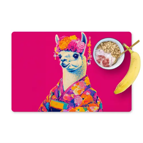 Lama - Kimono - Bloemenkrans - Felroze Placemat vinyl groot -zzzproduct_Kitchenyeah-website