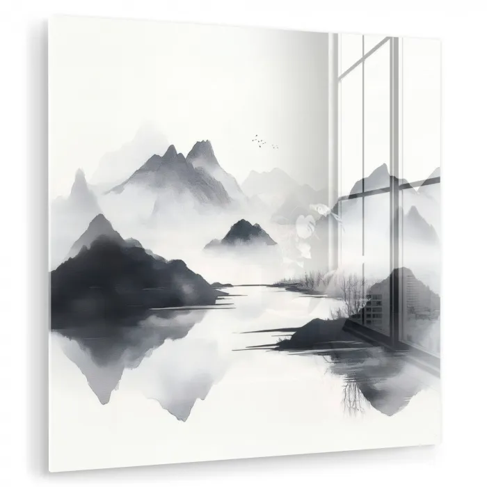 Bergen - Mistig - Water - Wit plexiglas 5mm klein -zzzproduct_nieuw