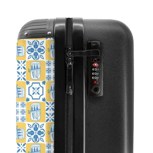 Tegel patroon blauw geel NBS - Handbagage koffer - Kinderen Unisex middel -slot