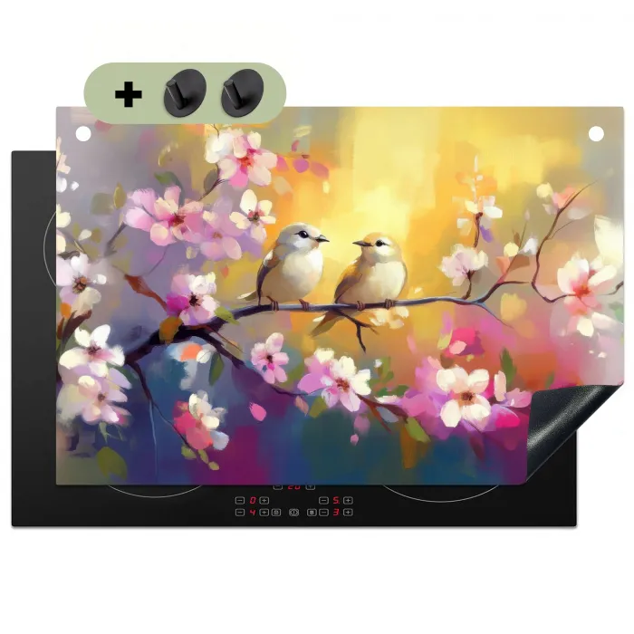 Vogels - Bloemen - Roze Inductie beschemer met haakjes klein -3d
