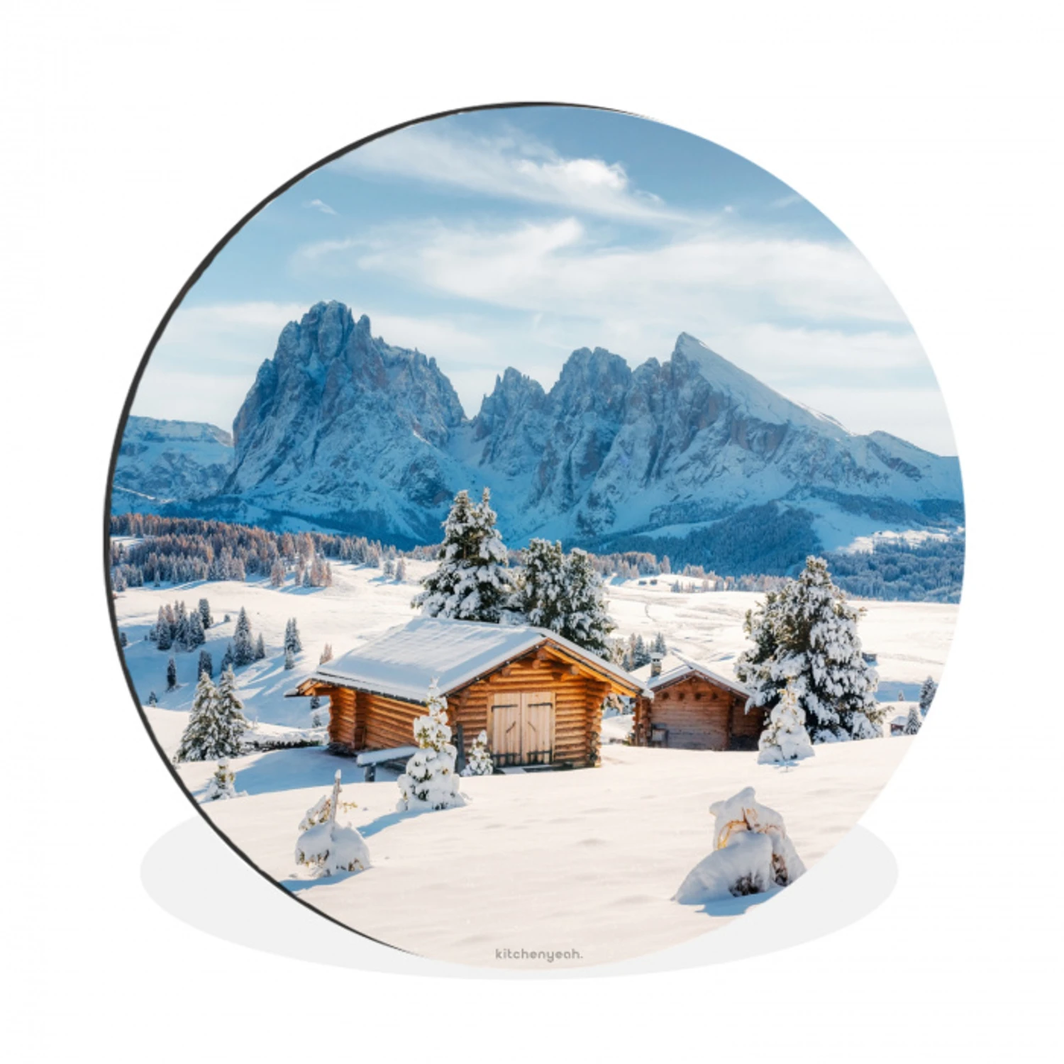 Landschap - Winter - Sneeuw Wandcirkel aluminium klein -3d