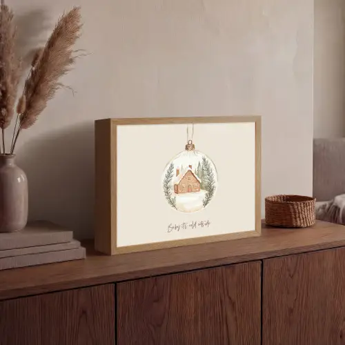 Quote - Winter - Kerst - Beige - Kerstbal Light Box met batterij (Wandlamp) middel -sfeer2