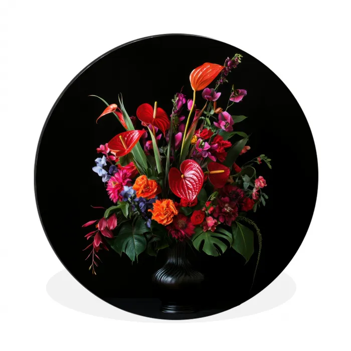 Bloemen - Boeket - Sierlijk Wandcirkel aluminium klein -3d