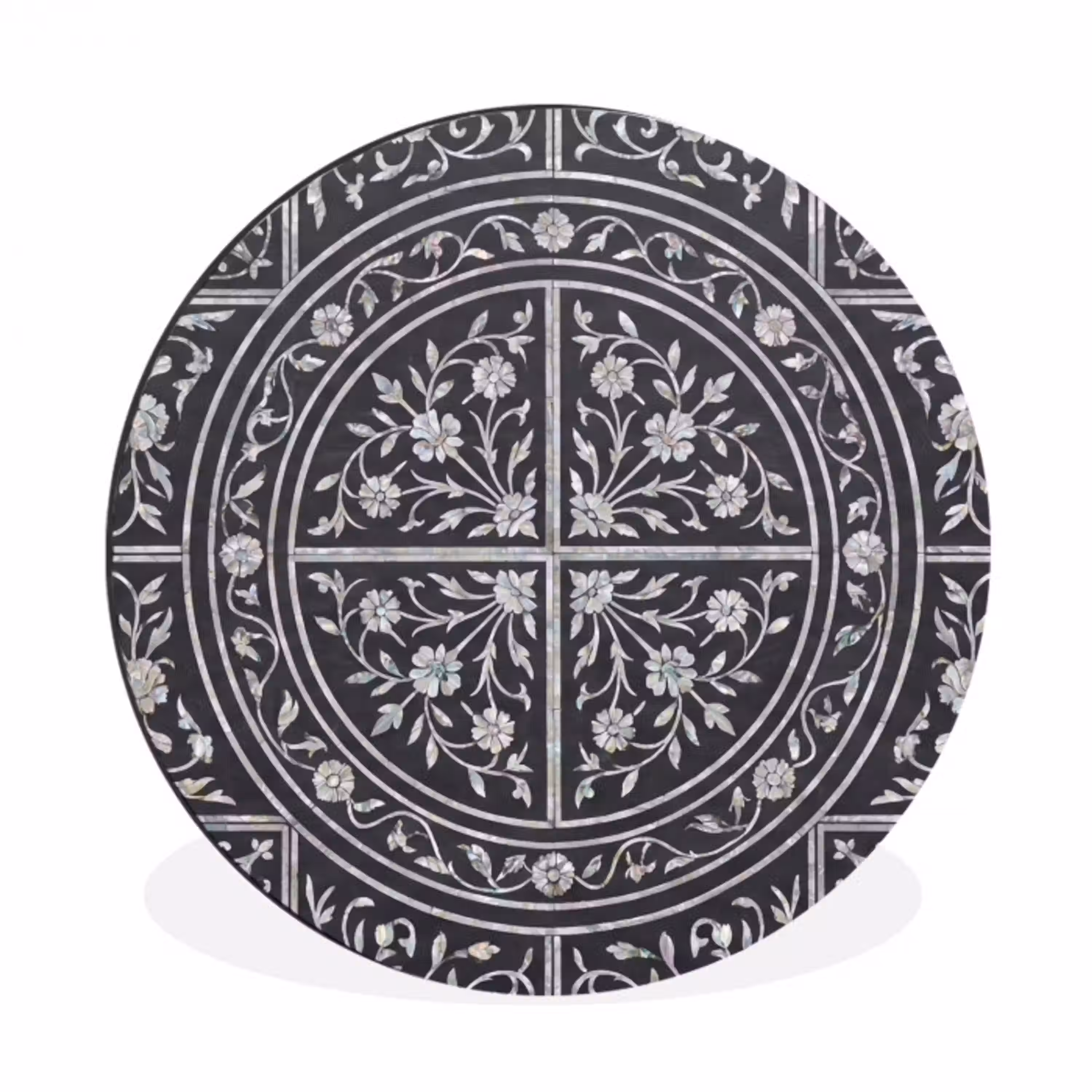 Patroon - Bloemmotief - Decoratie - Klassiek - Zwart Wandcirkel aluminium klein -3d