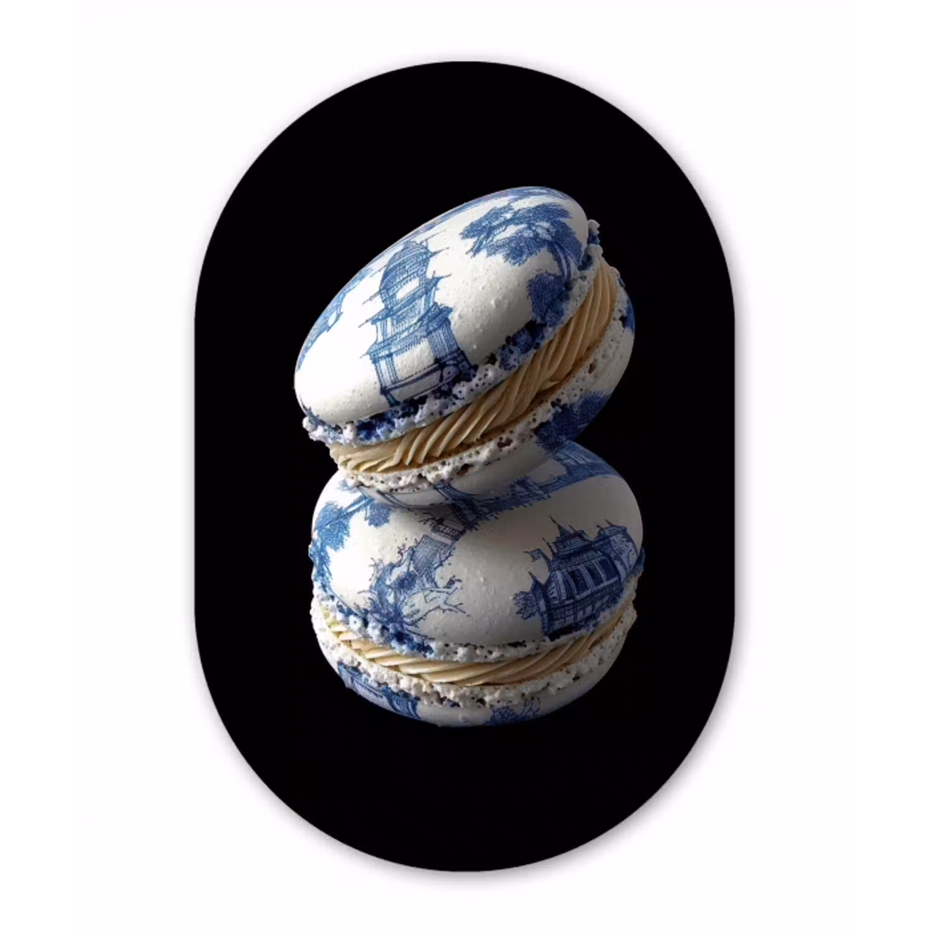 Eten - Macarons - Delfts blauw - Koekjes Wandcirkel Ovaal Glas middel -3d