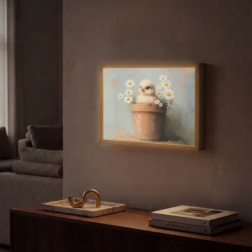 Bloempot - Kuiken - Bloemetjes Light Box met batterij (Wandlamp) middel -sfeer1
