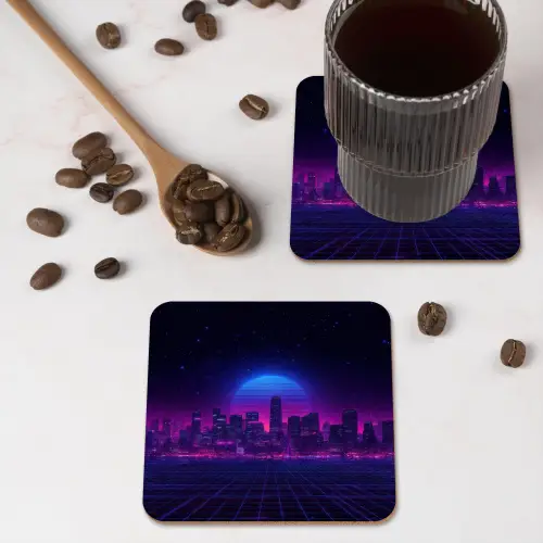 Skyline - Zon - Neon - Rasterpatroon onderzetter kurk middel -sfeer2