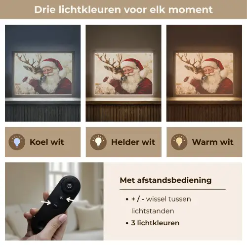 Kerstman - Rendier - Kerst - Christmas Light Box met batterij (Wandlamp) middel -USP_lichtkleurNL