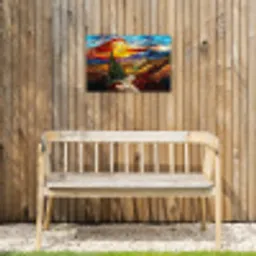 Mozaïek - Zon - Landschap - Dorp Tuinposter op houten frame 2 cm dik klein -sfeer4