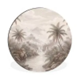 Jungle - Watervallen - Tropisch - Illustratie Wandcirkel aluminium klein -3d
