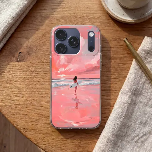 Roze - Surfen - Zee Telefoonhoesje iPhone 17 Pro klein -sfeer1