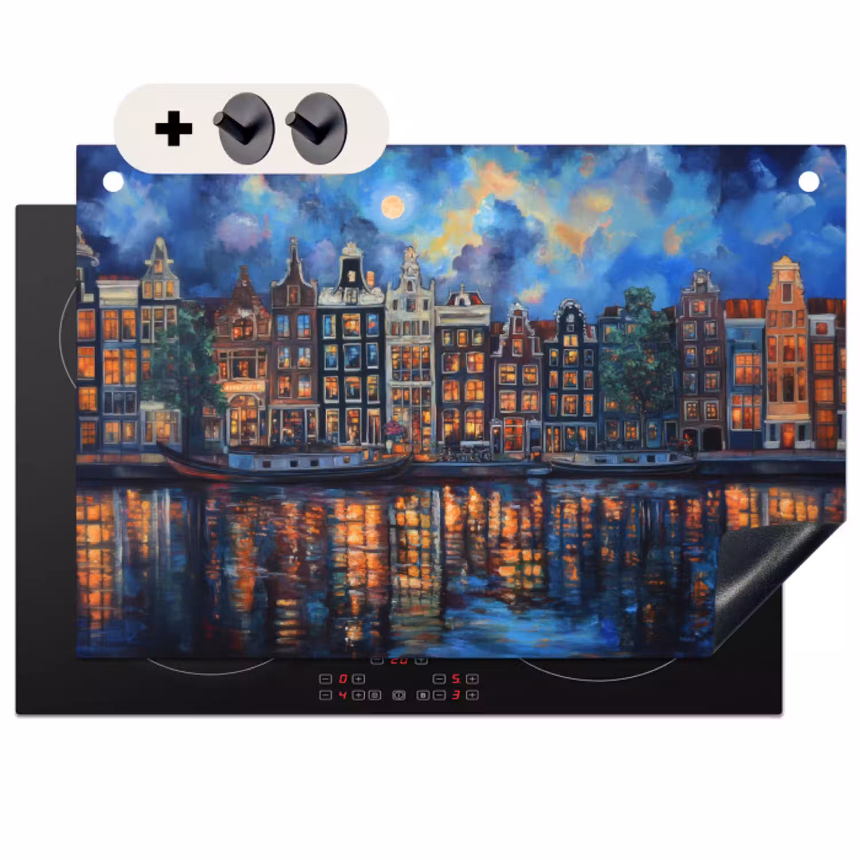 Grachten Amsterdam - Huizen - Stad - Kleurrijk Inductie beschemer met haakjes klein -3d