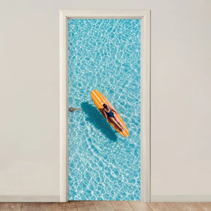 Surfboard - Water - Badpak - Oranje deurposter klein -3d_beige