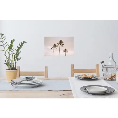 Palmbomen - Zonsondergang - Roze Muursticker klein -eettafel