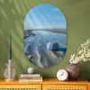 Strand - Schild - Water - Blauw Wandcirkel Ovaal Glas middel -sfeer2