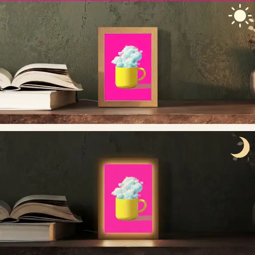 Mok - Wolken - Roze - Minimalitisch Light Box met kabel (Tafellamp) klein -sfeer3