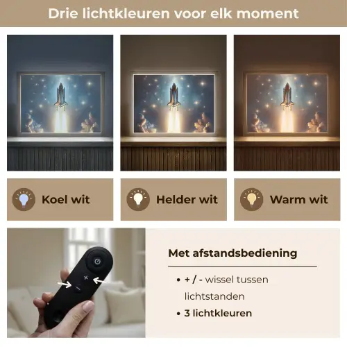 Ruimtevaart - Raket - Space - Sterren Light Box met batterij (Wandlamp kind) middel -USP_lichtkleurNL