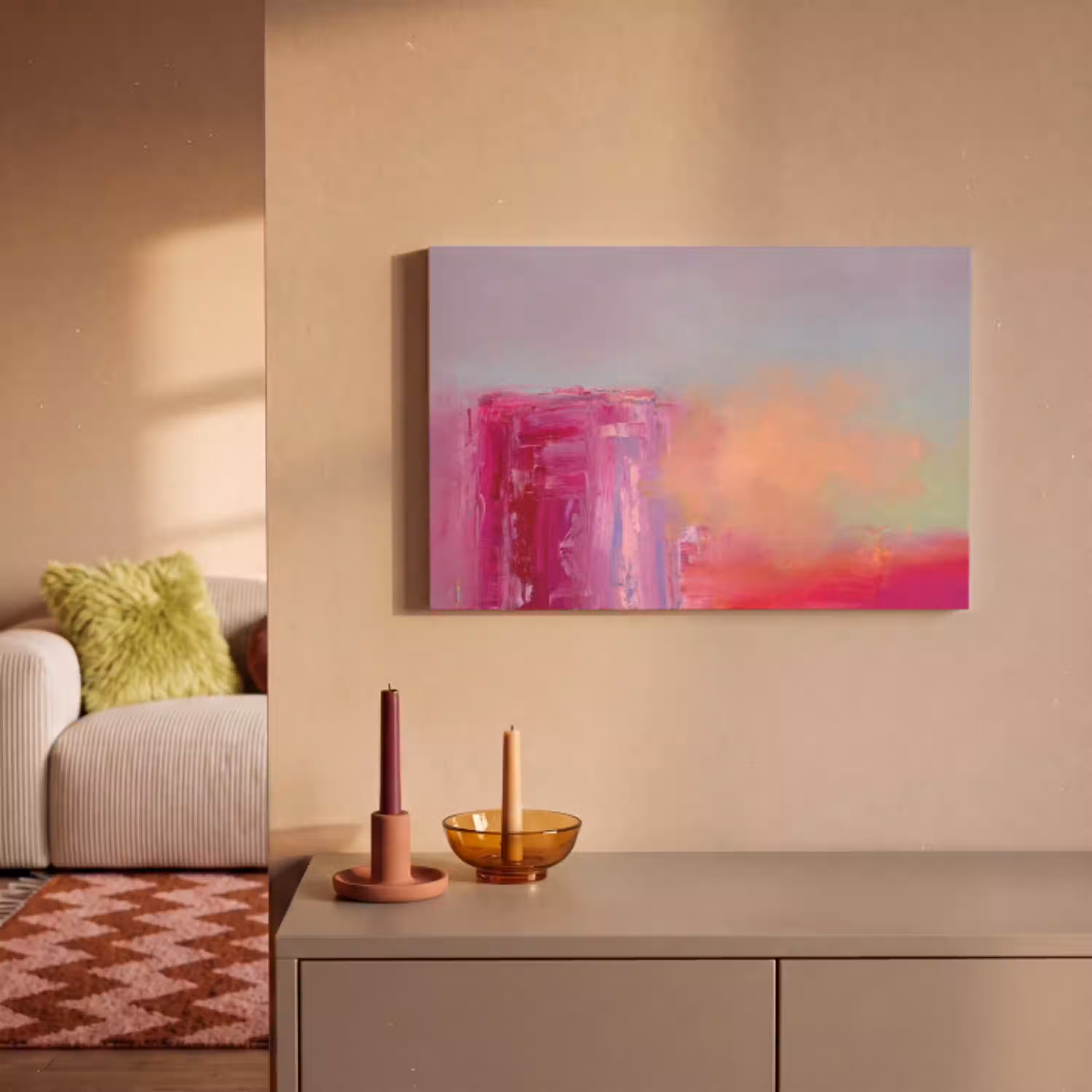 Abstract - Kleuren - Modern - Roze canvas 2cm klein -sfeer1