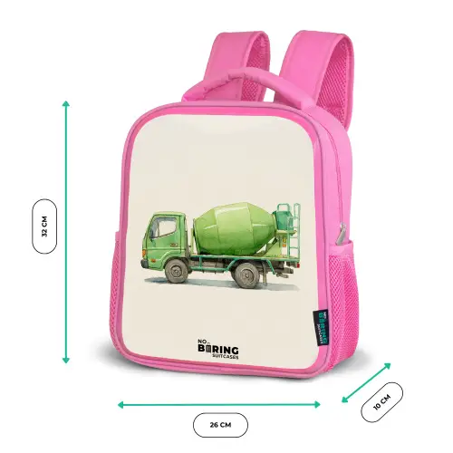 Betonmixer - Getekend - Groen Kinderrugzak - Roze middel -productfoto_formaten