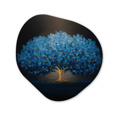Boom - Blauw - Bladeren - Penseelstreken Wandcirkel Organisch Forex 3mm klein -3d