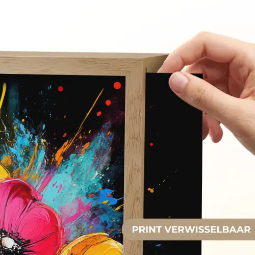 Bloemen - Kleurrijk - Graffiti - Modern - Boeket Light Box met batterij (Wandlamp) middel -USP_websiteprintNL