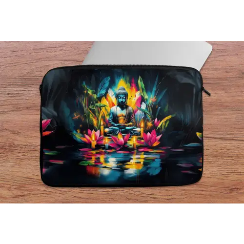 Kaarsen - Bloemen - Buddha - Water laptophoes neopreen klein -tafel