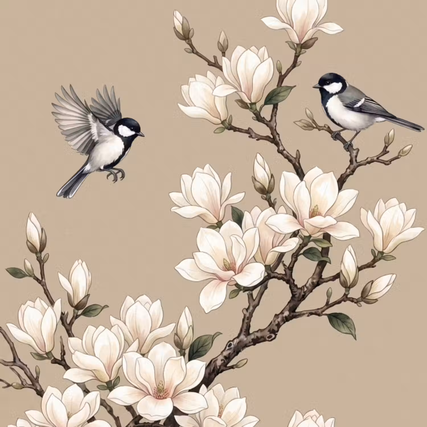 Behang - Oosters - Vogels - Beige
