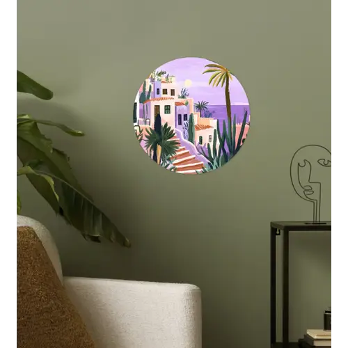 Huizen - Minimalistisch - Palmbomen - Kust Wandcirkel behangsticker klein -sfeer2