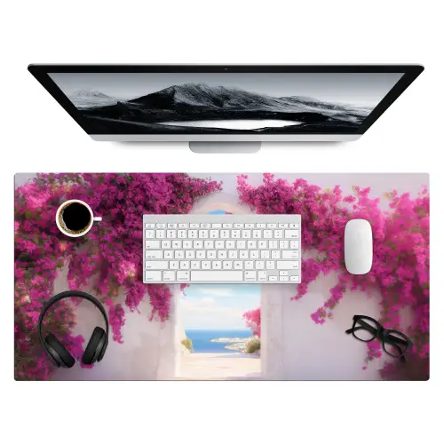 Zee - Roze - Bloemen - Poort Muismat XXL klein -3d