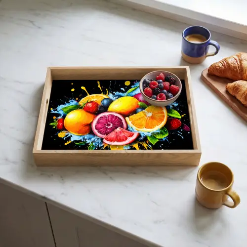 Fruit - Graffiti - Kleurrijk - Sinaasappel - Aardbei - Abstract Dienblad Rechthoek middel -sfeer2