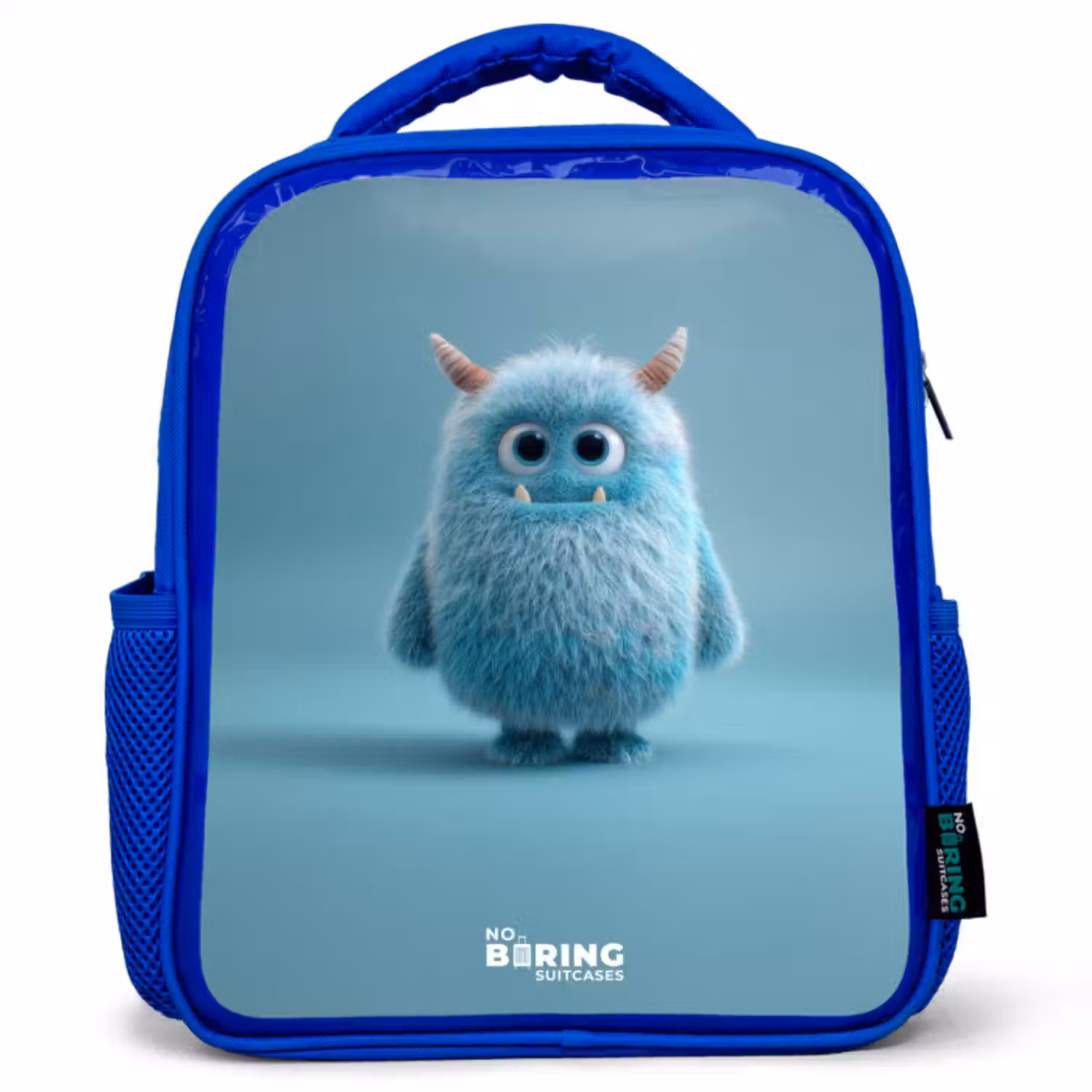 Rugzak kind - blauw - Blauw pluizig monster met hoorns
