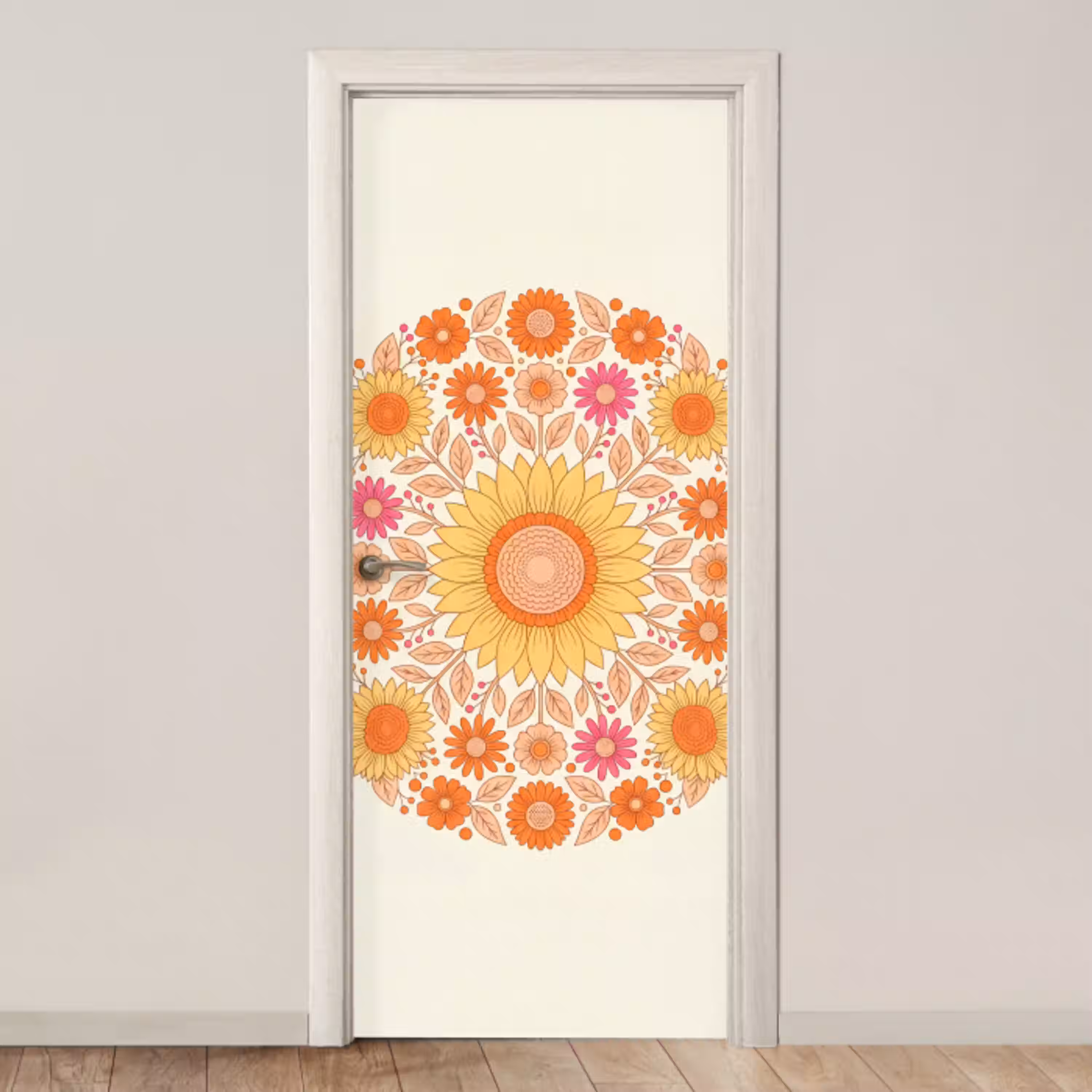 Bloemen - Mandala - Patroon - Kleurrijk deurposter klein -3d_beige