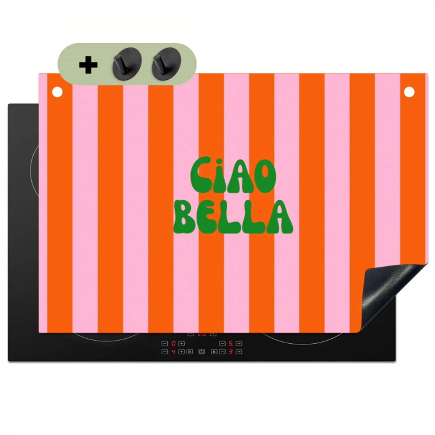 Strepen - Oranje - Verticaal - Ciao bella Inductie beschemer met haakjes klein -3d