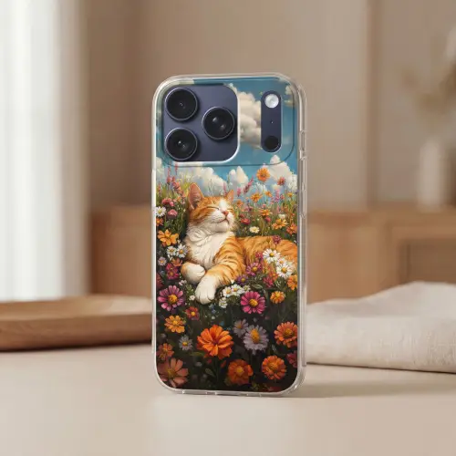 Kat - Bloemen - Ontspannen Telefoonhoesje iPhone 17 Pro klein -sfeer2