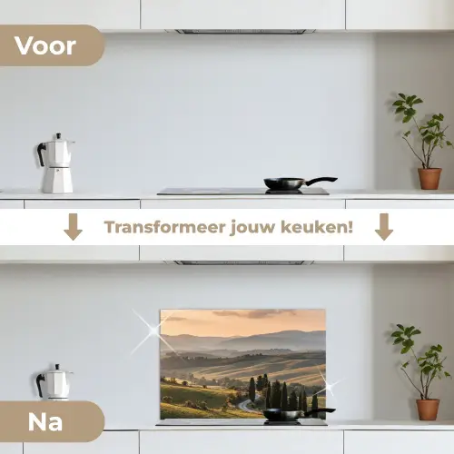 Toscaans - Landschap - Heuvels keuken achterwand spatscherm klein -voor_na_NL