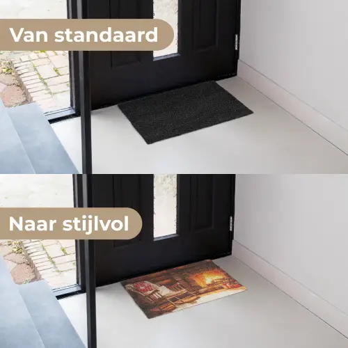 Winter - Kerst - Huis - Openhaard Deurmat klein -voor-na_NL