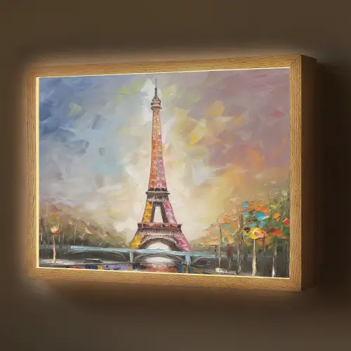 Eiffeltoren - Schilderij - Olieverf - Parijs Light Box met batterij (Wandlamp) middel -z3d_website