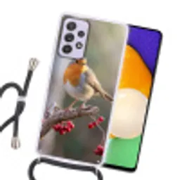 Roodborst - Tak - Bessen - Natuur Hoesje Samsung Galaxy A52 5G met koord klein -sfeer1