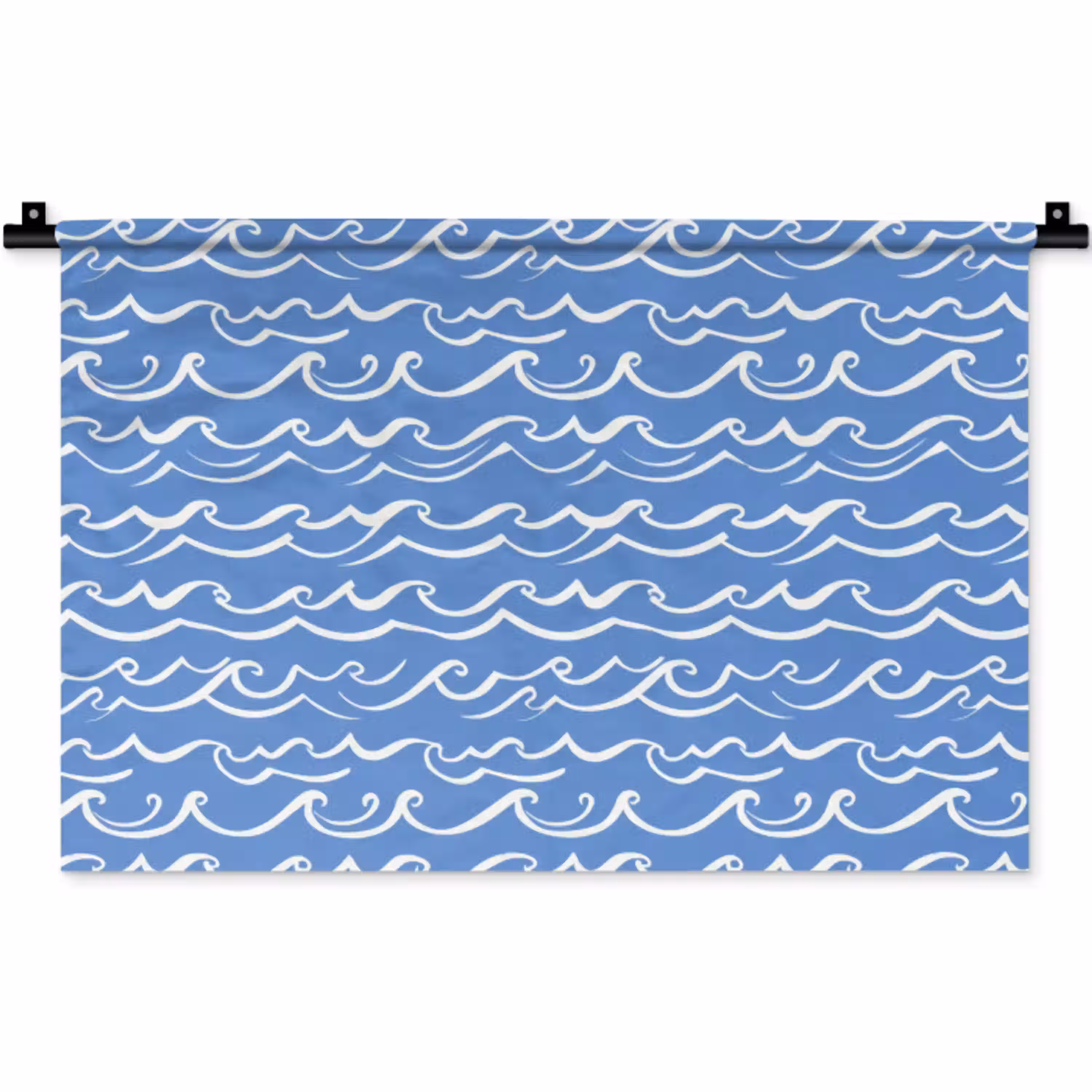 Blauw - Wit - Simpel - Getekend - Golven Wandkleed katoen klein 269 -zz3d