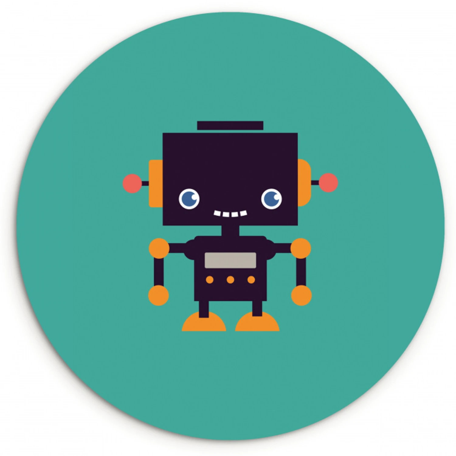 Robot - Gezicht - Antenne - Blauw - Jongens Wandcirkel kunststof plaat 5mm dik klein -3d