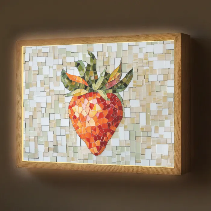 Aardbei - Rood - Mozaïek - Fruit Light Box met batterij (Wandlamp) middel -z3d_website