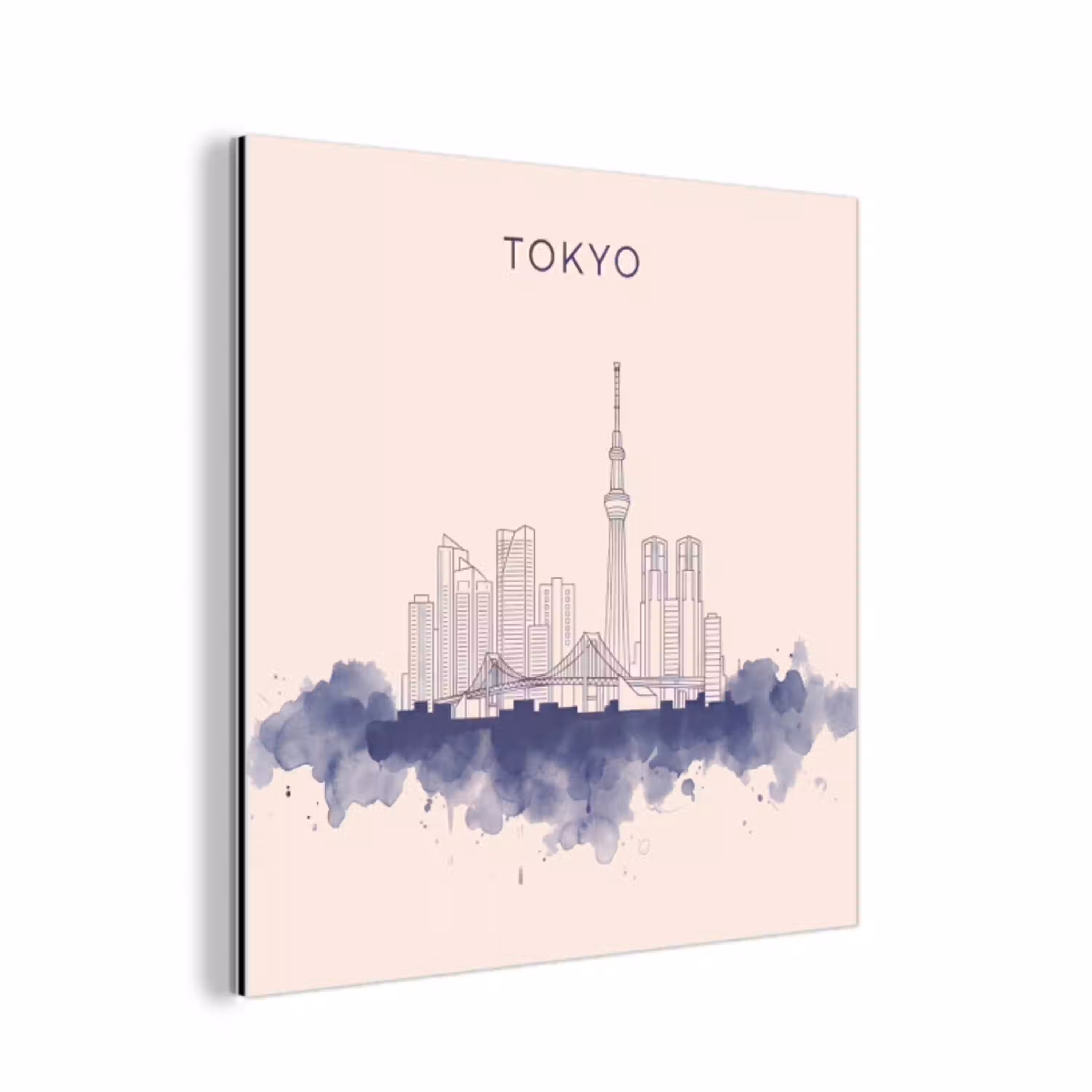 Tokyo - Skyline - Stad - Abstract - Blauw aluminium wit klein -3d