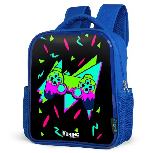 Neon controller op zwart Kinderrugzak - Blauw middel -schuin